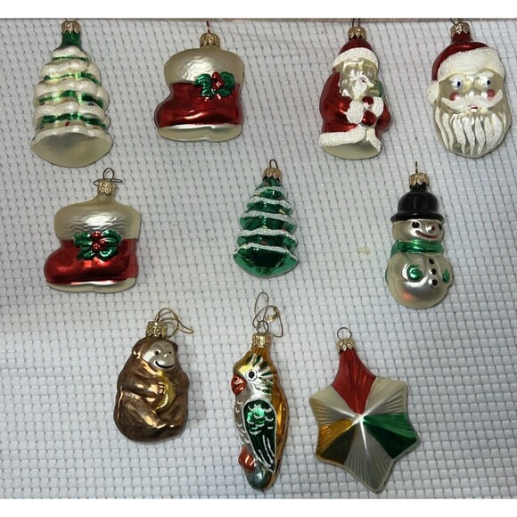 Lot of 10 Vintage Mercury Glass Santa Ornaments